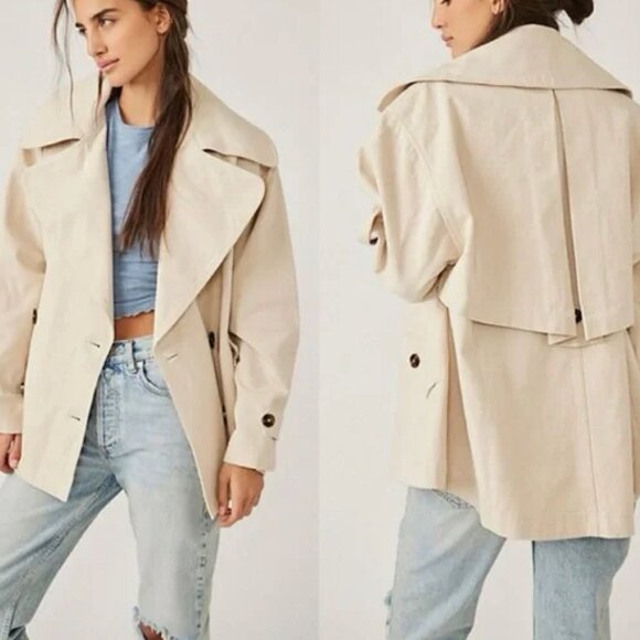Free People Highlands Peacoat Medium Oversized Relaxed 100% Cotton - Picture 1 of 7